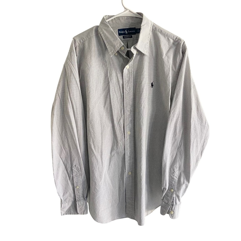 Ralph Lauren Mens Classic Fit Button Down Shirt Large Black White Check Cotton L